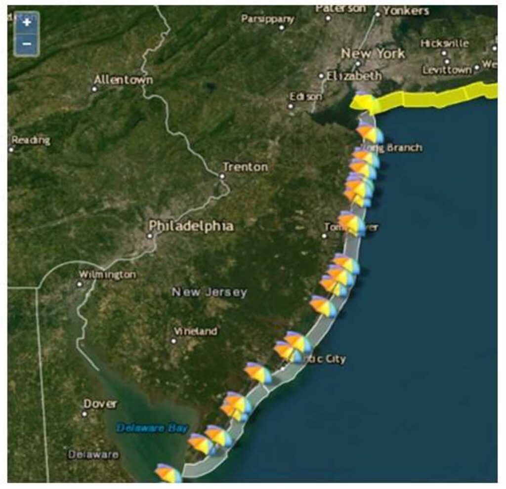 Map showing NOAA Beach Forecast locations.