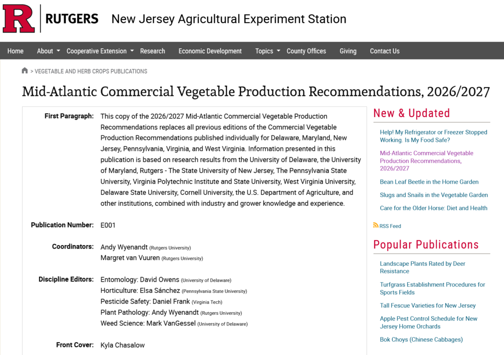 Cover page for Mid-Atlantic Commercial Vegetable Production Recommendations