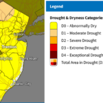 Figure 2. Map of New Jersey from drought.gov, showing conditions from "abnormally dry" to "moderate drought" throughout New Jersey. The map shows 78% of New Jersey as "abnormally dry" and 22% as "moderate drought".