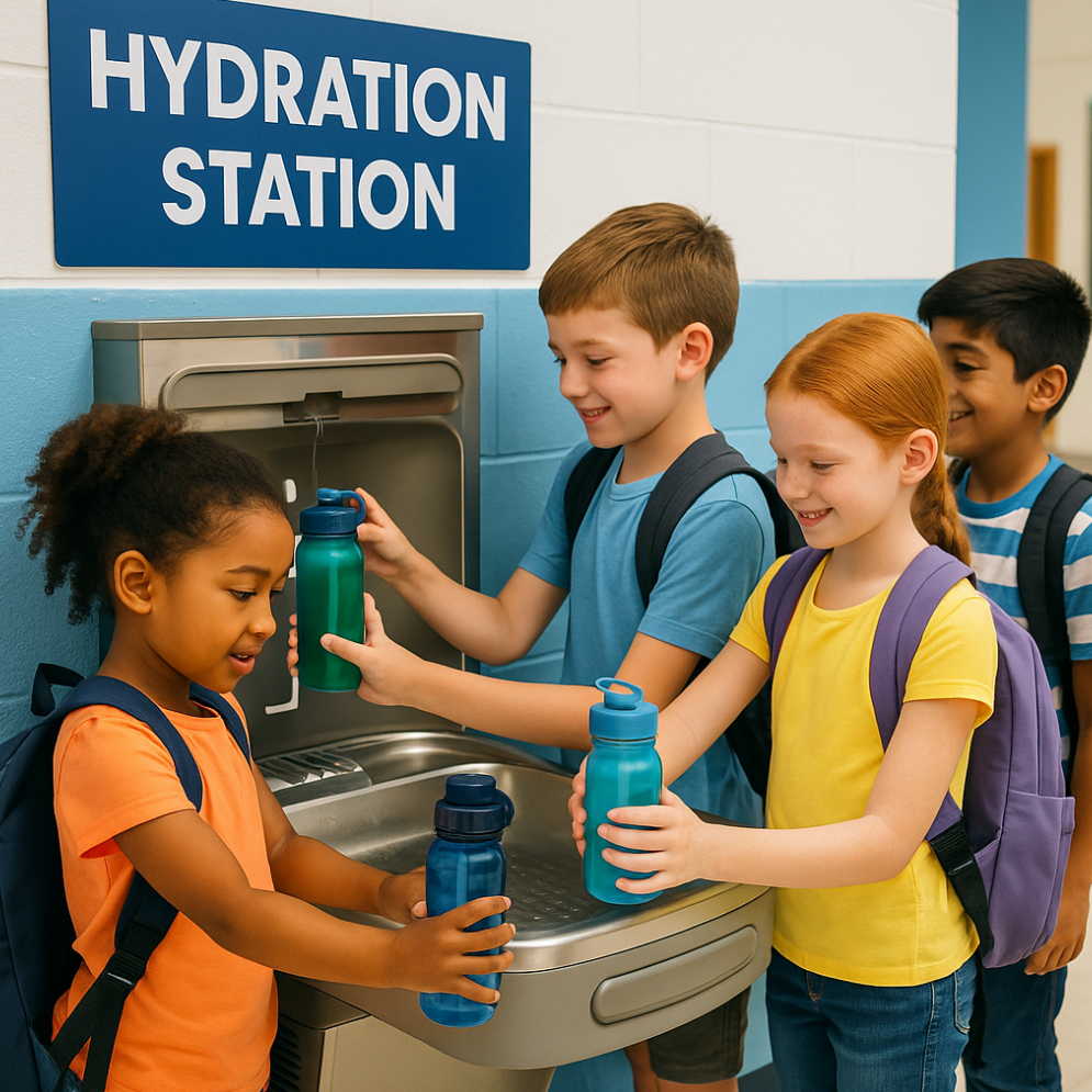 Children near a Hydrating station